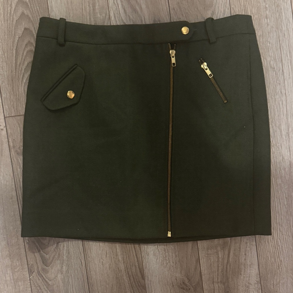J. Crew Dark Green Mini Skirt with Gold Accents